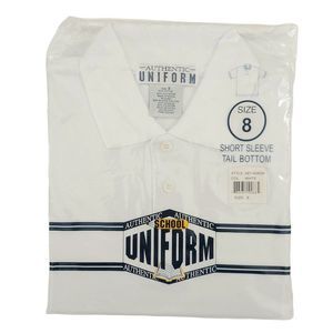 Authentic School Uniform Boy's White Polo Shirt Size 8 Short Sleeve Collared